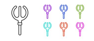 Siyah çizgi Neptün Trident simgesi beyaz arkaplanda izole edildi. Simgeleri renklendirin. Vektör.