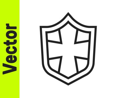 Beyaz arkaplanda siyah çizgi kalkan simgesi izole edildi. Gardiyan. Güvenlik, güvenlik, koruma, gizlilik kavramı. Vektör.