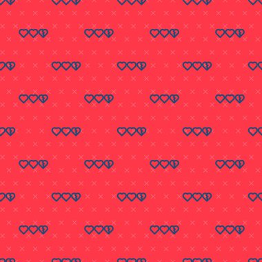 Mavi çizgi, oyun ikonu için kalpler kırmızı arkaplanda izole edilmiş kusursuz desen. Vektör.