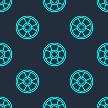 Yeşil çizgi kumarhane çipi simgesi mavi arka planda izole edilmiş. Kumarhane kumarı. Vektör.