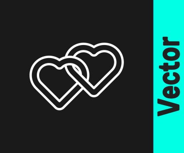 Beyaz çizgi İki Bağlı Kalpler simgesi siyah arkaplanda izole edildi. Romantik sembol, bağlanma, tutku ve düğün. Sevgililer Günü sembolü. Vektör.