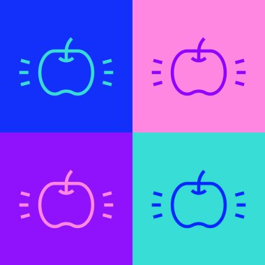 Pop Art Line Apple simgesi renk arkaplanında izole edildi. Yaprak sembollü meyve. Vektör.