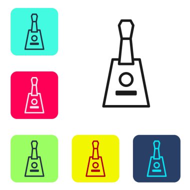 Beyaz arka planda siyah çizgi müzik aleti Balalaika simgesi izole edildi. Renkli kare düğmelerle simgeleri ayarla. Vektör.