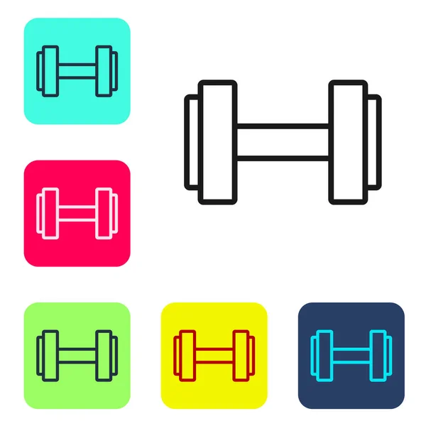 Black Line Dumbbell Icon Isolated White Background Muscle Lifting Icon — Stock Vector