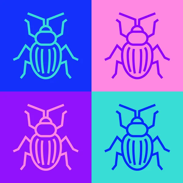 Pop Art Linie Chafer Käfer Symbol Isoliert Auf Farbigem Hintergrund — Stockvektor