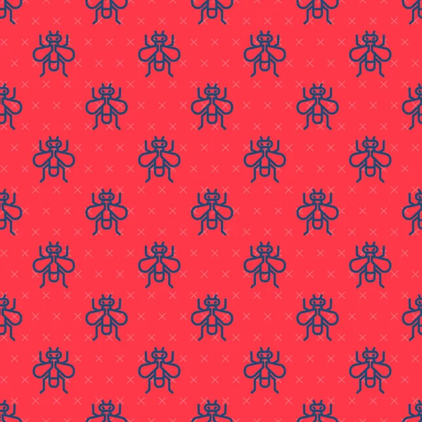 Mavi çizgi böcek sineği ikonu kırmızı zeminde izole edilmiş kusursuz desen. Vektör.