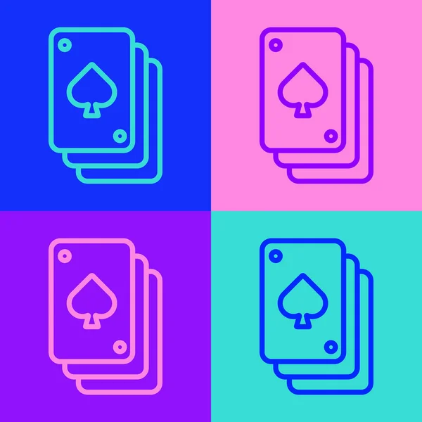 Pop Art Linie Spielkarten Symbol Isoliert Auf Farbigem Hintergrund Casino — Stockvektor