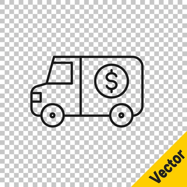 Black Line Armored Truck Icon Isolated Transparent Background Vector — Stock Vector
