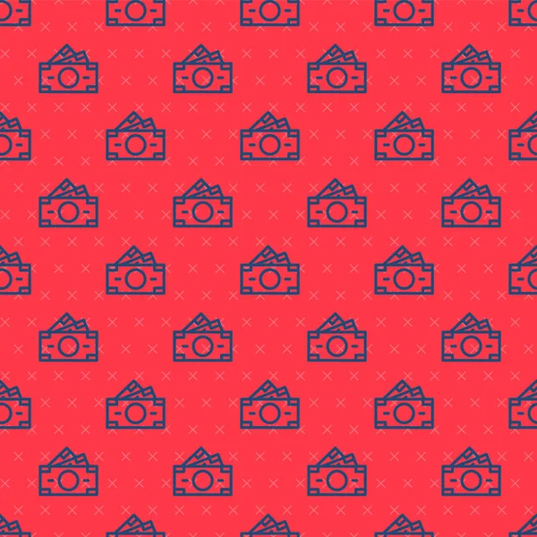 Blue Line Stacks Paper Money Icon Isolated Seamless Pattern Red — стоковый вектор