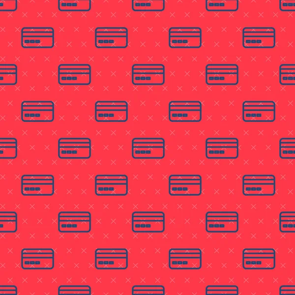 Mavi çizgi kredi kartı simgesi kırmızı arkaplanda kusursuz desen izole etti. Çevrimiçi ödeme. Nakit çekilmesi. Finansal operasyonlar. Alışveriş tabelası. Vektör.