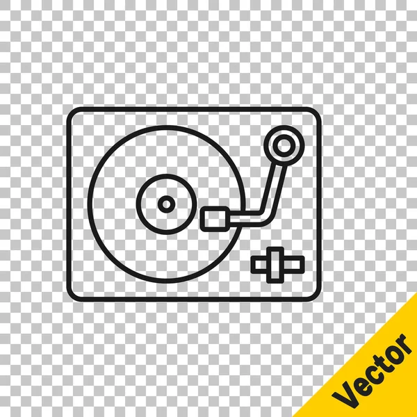 Black Line Vinyl Player Vinyl Disk Icon Isolated Transparent Background — Stock Vector