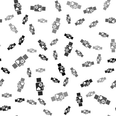 Siyah akıllı saat kalp atışı simgesini gösteriyor. Beyaz arka planda izole edilmiş pürüzsüz desen. Fitness uygulaması konsepti. Vektör İllüstrasyonu.