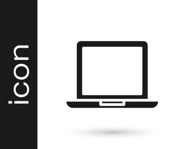 Gri dizüstü bilgisayar simgesi beyaz arkaplanda izole edildi. Boş ekran işaretli bilgisayar defteri. Vektör İllüstrasyonu.