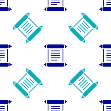 Mavi KHK, kağıt, parşömen, parşömen ikonu beyaz arkaplanda izole edilmiş kusursuz desen. Vektör.