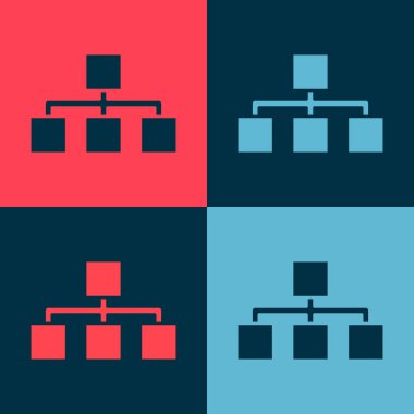 Pop Art Business hiyerarchy organogram grafik bilgi ikonu renk arkaplanında izole edildi. Kurumsal yapı grafik elementleri. Vektör.