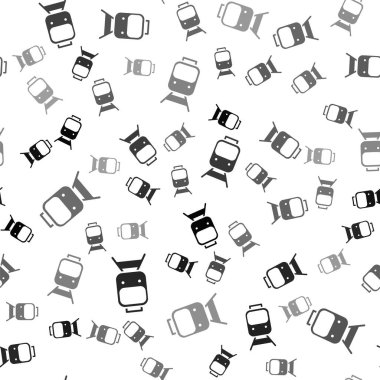 Siyah tren ve demiryolu ikonu beyaz arka planda izole edilmiş. Toplu taşıma sembolü. Metro treni nakliyesi. Metro yeraltı. Vektör.