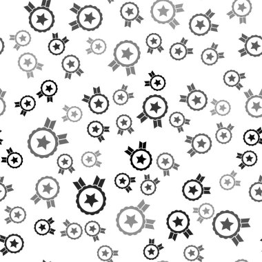 Yıldız simgesine sahip Kara Madalya beyaz arka planda izole edilmiş pürüzsüz desen. Kazanan başarı işareti. Ödül madalyası. Vektör.