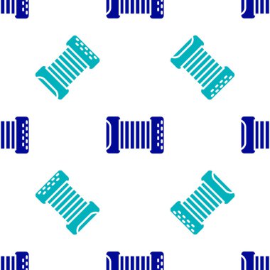 Mavi Müzik enstrümanı akordeon simgesi beyaz arka planda izole edilmiş kusursuz desen. Klasik bayan, harmonik. Vektör.