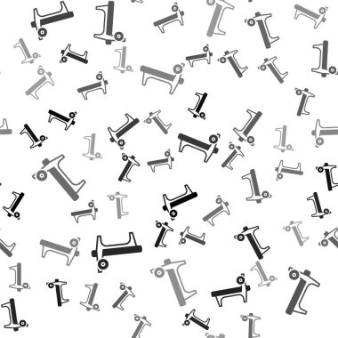 Beyaz arka planda siyah benç ve barbel simgesi izole edilmiş kusursuz desen. Spor aletleri. Vücut geliştirme, ağırlık kaldırma, fitness konsepti. Vektör.