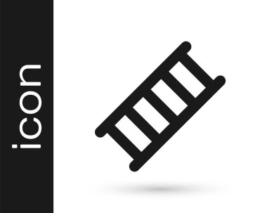 Siyah Ateş kaçış ikonu beyaz arkaplanda izole edildi. Pompier merdiveni. İtfaiyeciler merdiveni sırıkla tırmanır. Vektör.