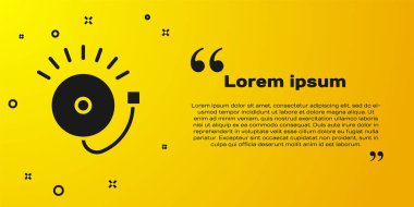 Sarı arkaplanda siyah zil simgesi izole edildi. Yangın alarmı. Servis zili, el zili işareti, uyarı sembolü. Vektör.