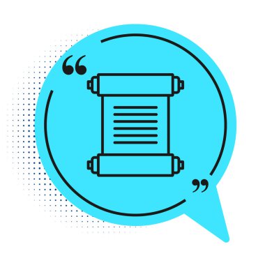 Siyah çizgi KHK, kağıt, parşömen, parşömen simgesi beyaz arkaplanda izole edilmiş. Mavi konuşma balonu sembolü. Vektör.