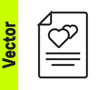 Siyah çizgi tebrik kartı simgesi beyaz arkaplanda izole edildi. Kutlama için davetiye ya da tebrik kartı şablonu. Vektör.