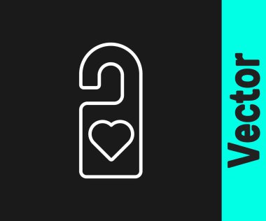 Beyaz çizgi lütfen siyah arkaplanda izole edilmiş kalp ikonu ile rahatsız etmeyin. Otel Kapısı Askısı Etiketleri. Vektör.