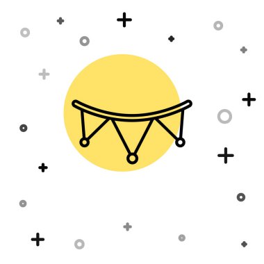 Beyaz arka planda izole edilmiş siyah çizgi karnaval çelengi. Doğum günü kutlaması için parti flamaları, festival dekorasyonu. Rastgele dinamik şekiller. Vektör.