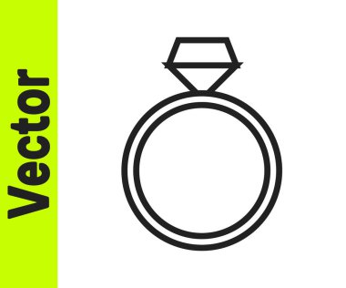 Siyah çizgi elmas nişan yüzüğü ikonu beyaz arkaplanda izole edilmiş. Vektör.
