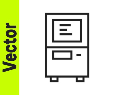 Siyah çizgi ATM - Otomatik veznedar makine simgesi beyaz arkaplanda izole edildi. Vektör.