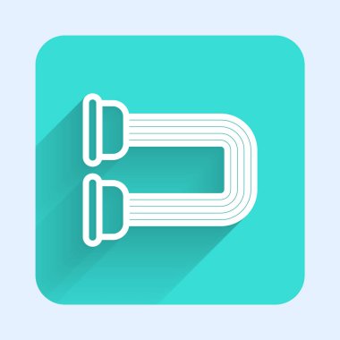 Beyaz çizgi göğüs genişletici simgesi uzun gölgeyle izole edildi. Yeşil kare düğmesi. Vektör.