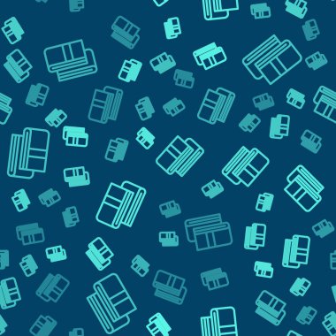 Yeşil çizgi havlu yığını simgesi mavi arkaplanda izole edilmiş pürüzsüz desen. Vektör.