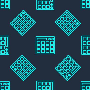 Yeşil çizgi Drum makinesi müzik yapımcısı ikonu mavi arka planda izole edilmiş kusursuz desen. Vektör.