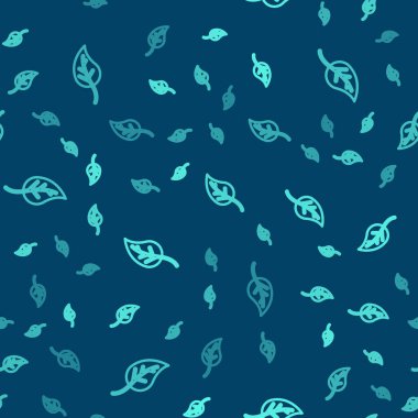 Yeşil çizgi Yaprak simgesi mavi arkaplandaki kusursuz deseni izole etti. İşaret bırakıyor. Taze doğal ürün sembolü. Vektör.