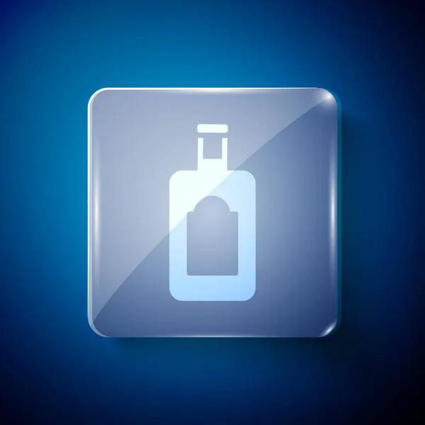 White Whiskey Bottle Icon Isolated Blue Background Square Glass Panels — Stock Vector