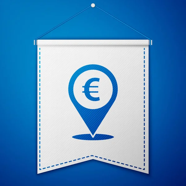 Blue Cash Locatie Pin Pictogram Geïsoleerd Blauwe Achtergrond Pointer Euro — Stockvector