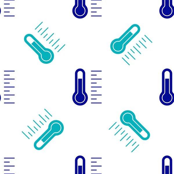 Blue Meteorology Thermometer Measuring Icon Isolated Seamless Pattern White Background — Stock Vector