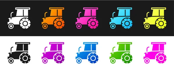 Setzen Sie Das Traktorsymbol Isoliert Auf Schwarzem Und Weißem Hintergrund — Stockvektor