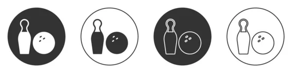Zwarte Bowling Pin Bal Pictogram Geïsoleerd Witte Achtergrond Sportuitrusting Cirkelknoop — Stockvector