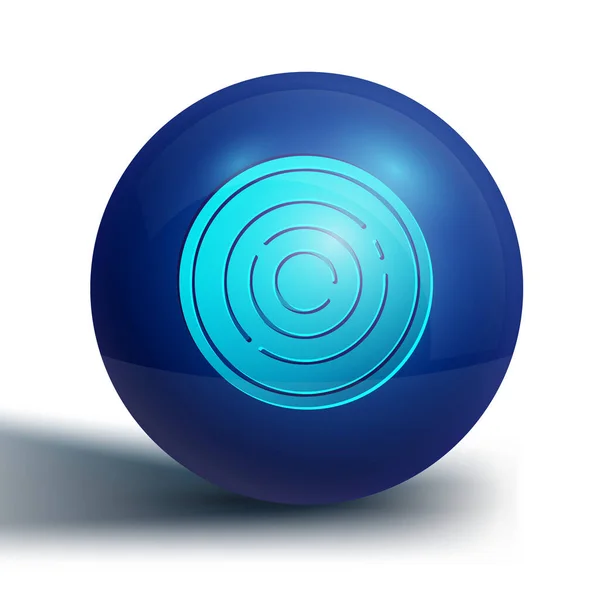 蓝色检查游戏晶片图标隔离在白色背景 蓝色圆环按钮 — 图库矢量图片