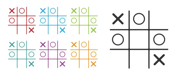 Black Tic Tac Toe Gry Ikona Izolowane Białym Tle Zestaw — Wektor stockowy