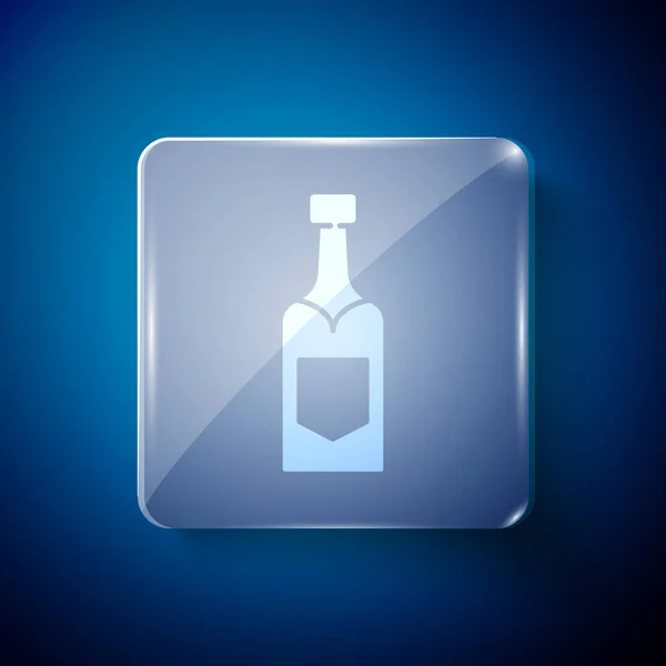 Weißes Sektflaschen Symbol Isoliert Auf Blauem Hintergrund Quadratische Glasscheiben Vektor — Stockvektor