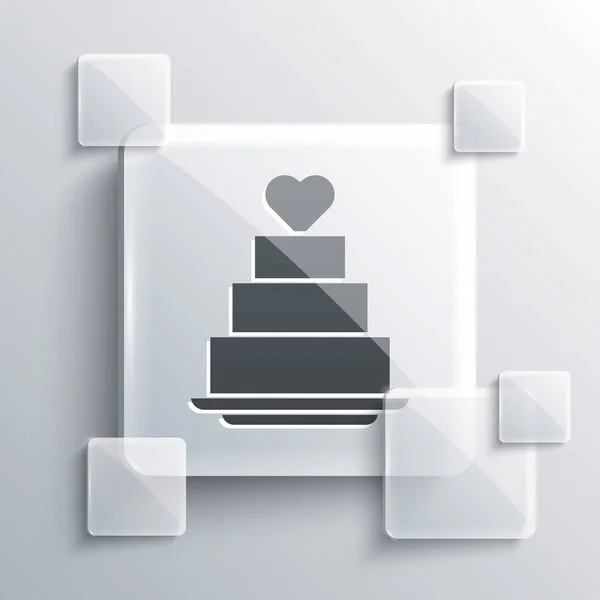 Graue Hochzeitstorte Mit Herzsymbol Auf Grauem Hintergrund Quadratische Glasscheiben Vektor — Stockvektor