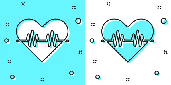 Schwarzer Strich Herzfrequenzsymbol Isoliert Auf Grünem Und Weißem Hintergrund Herzschlagzeichen — Stockvektor