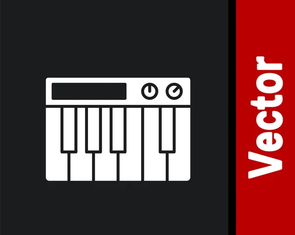 White Music Synthesizer Symbol Isoliert Auf Schwarzem Hintergrund Elektronisches Klavier — Stockvektor