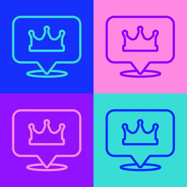 Pop Art Line Ubicación Icono Corona Rey Aislado Fondo Color — Vector de stock