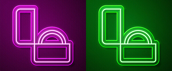 Glowing neon line Diamond engagement ring icon isolated on purple and green background.  Vector.