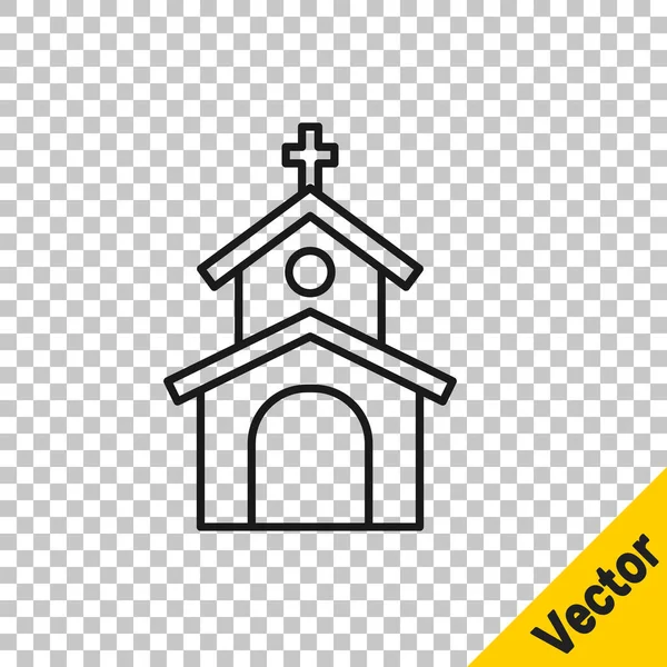 Black Line Church Building Icon Isolated Transparent Background Christian Church — Stock Vector