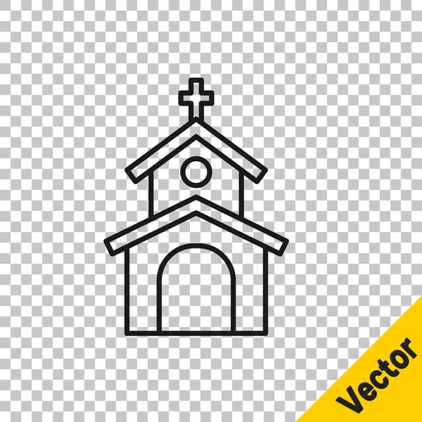 Musta Viiva Kirkko Rakennuksen Kuvaketta Eristetty Läpinäkyvä Tausta Kristillinen Kirkko — vektorikuva